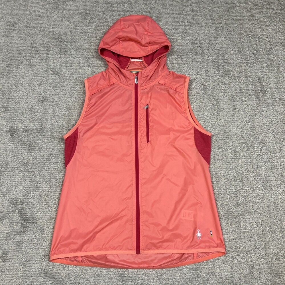 Smartwool Vest Womens Small Hoodie Coral Pink Lightweight Sleeveless Sport